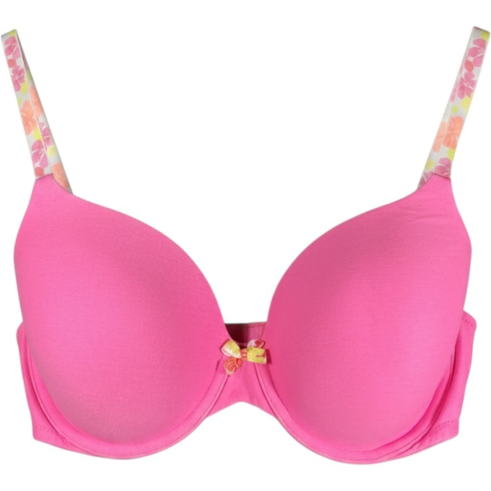 Victoria Secret Lined Perfect Coverage Hot Pink Cotton Bra 34D Womens Push Up